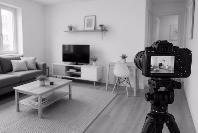 Traditional video production with a professional camera in a room